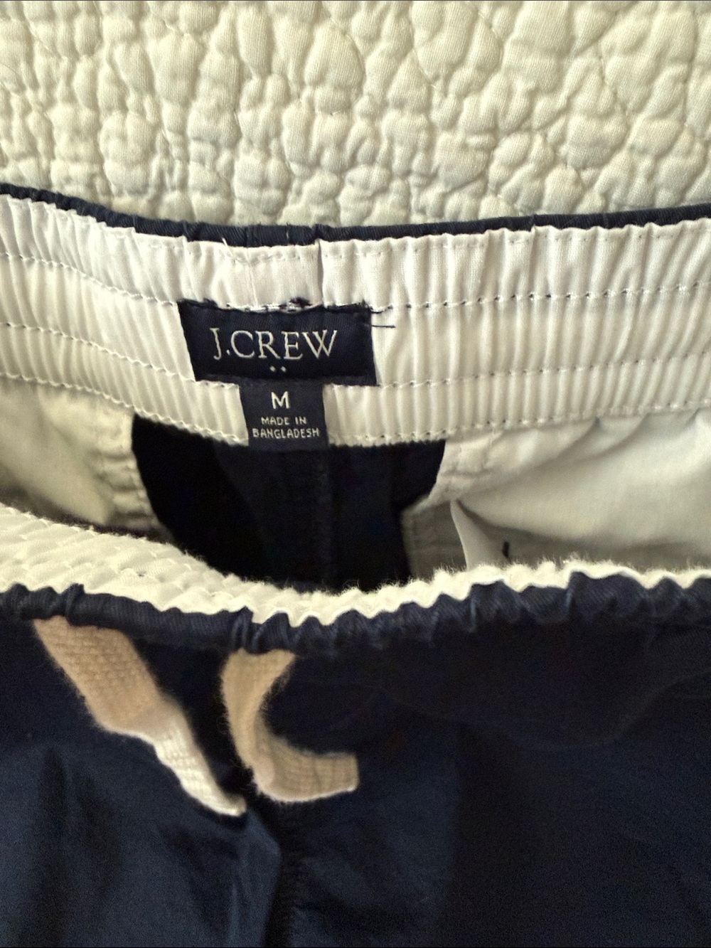 J. Crew Navy Drawstring Flat Front Shorts with White Cord and Navy Striped Polo - Picture 5 of 5